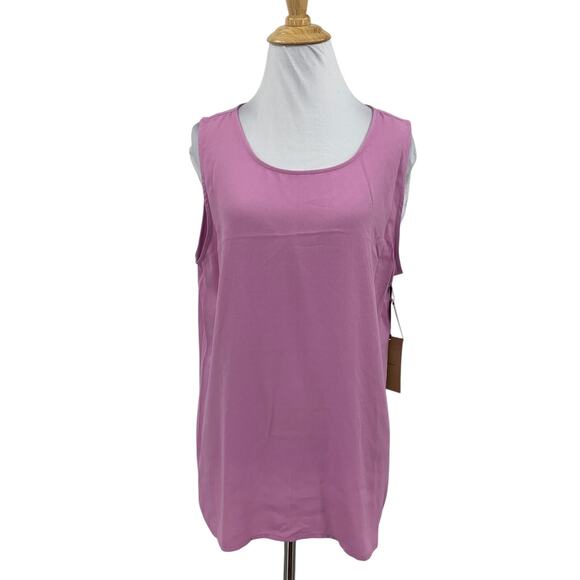 Halogen Tank Top Womens 1 Plus Corsage Scoop Neck Woven Sleeveless Tulip Hem - Picture 1 of 10
